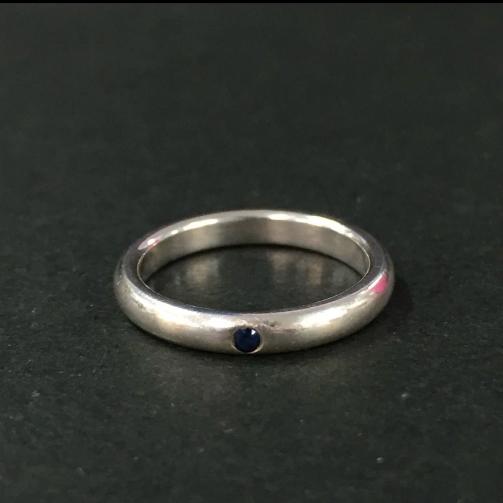 TIFFANY&CO. Silver 925 Elsa Peretti Sapphire Band Ring ISO sz:48 - Picture 4 of 8